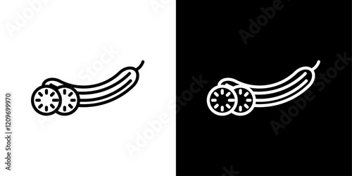 Cucumber icon set in black and white stroke