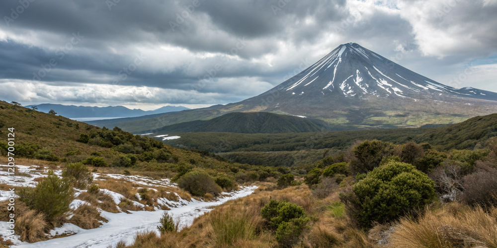 A Breathtaking View of Ngoruhoe Volcano in Tongariro National Park A Breathtaking View of Ngoruhoe Volcano in Tongariro National Park