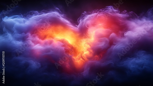Fiery heart-shaped nebula in smoky clouds.
