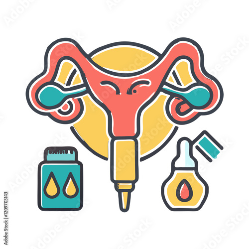 Abstract gynecology icon with uterus and menstrual care products