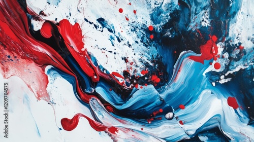 abstract splash of red and blue paint on white background, artistic and dynamic, bold and striking, high detail
