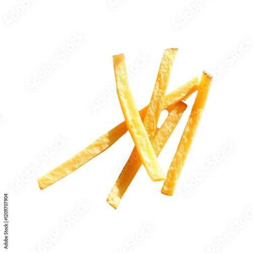 Tableau sur toile A pile of golden, crispy French fries arranged neatly on a black background