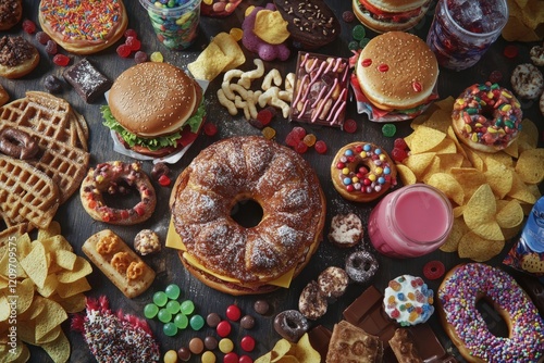 On the table, you can find many different and various types of food photo