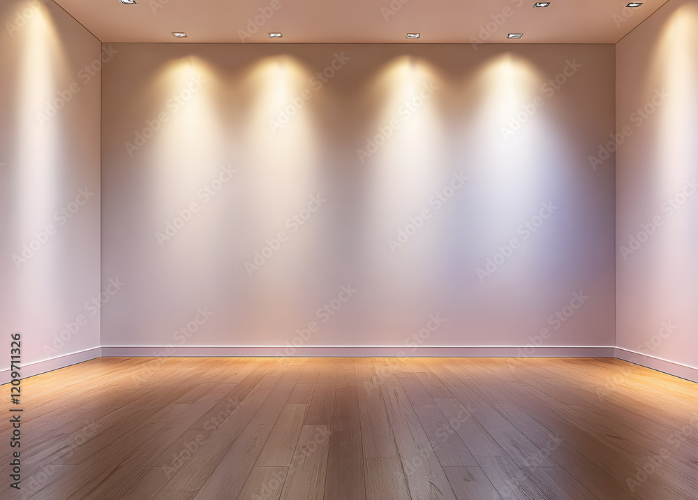 custom made wallpaper toronto digitalBlank wall illuminated by spotlights. Empty room with wooden flooring and white walls lighted with direct lamp beams