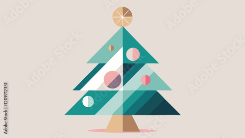 Minimalist Christmas Tree Design with Geometric Shapes and Soft Colors