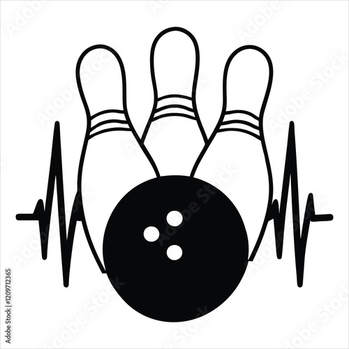 Bowling Ball and Pin Digital Vector Design

