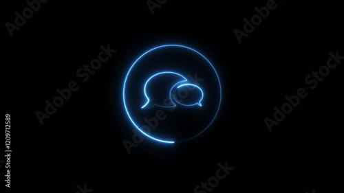 Glowing neon messages icon chat bubble animation Isolated on Black Background