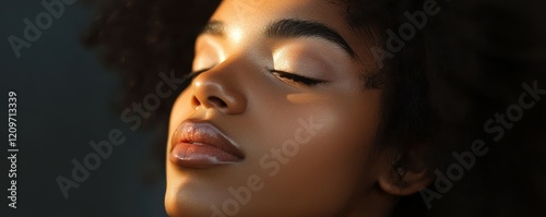 Portrait of a woman with natural makeup, elegant and vibrant.