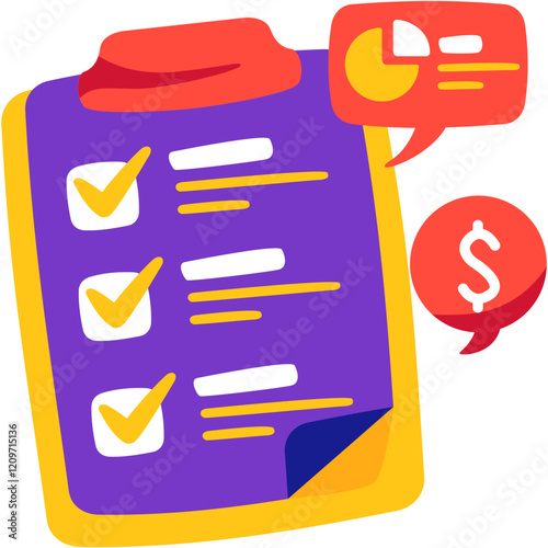 Checklist Clipboard with Financial Report, Business Planning, Goals, and Budget Icons photo