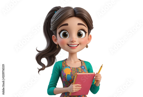 3D Cute cartoon female teacher character on transparent background. Generative AI