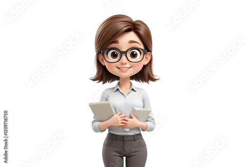 3D Cute cartoon female teacher character on transparent background. Generative AI