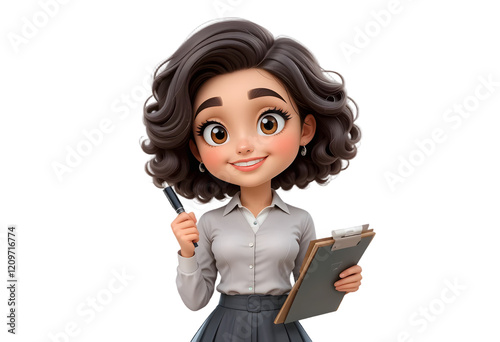 3D Cute cartoon female teacher character on transparent background. Generative AI