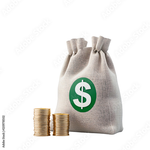 Obraz na płótnie A cloth money bag filled with coins symbolizes savings and wealth. Ideal for topics related to finance, investment, or budgeting, highlighting the importance of saving money. w salonie