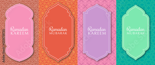 Ramadan Kareem greeting card set color style for poster, holiday cover
