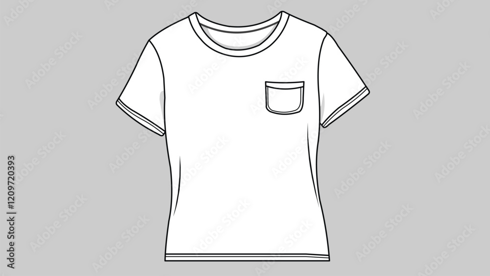Long sleeve T-shirt with a technical fashion flat sketch vector illustration template, front view. Long sleeve T-shirt with a technical fashion flat sketch vector illustration template, front view.