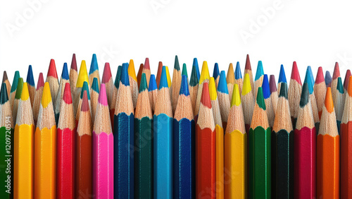 Colorful Assortment of Vibrant Colored Pencils in a Row