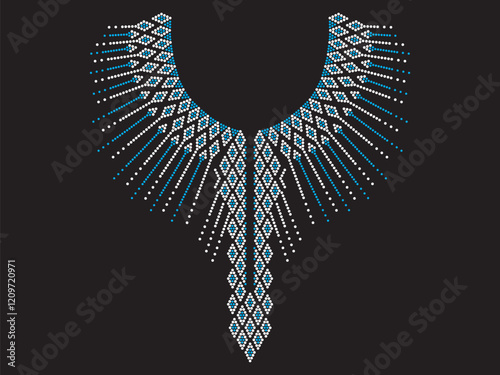 Rhinestone applique collar design for t-shirt or blouse hot-fix transfer. Abstract beautiful glitter applique rhinestone motif.	
