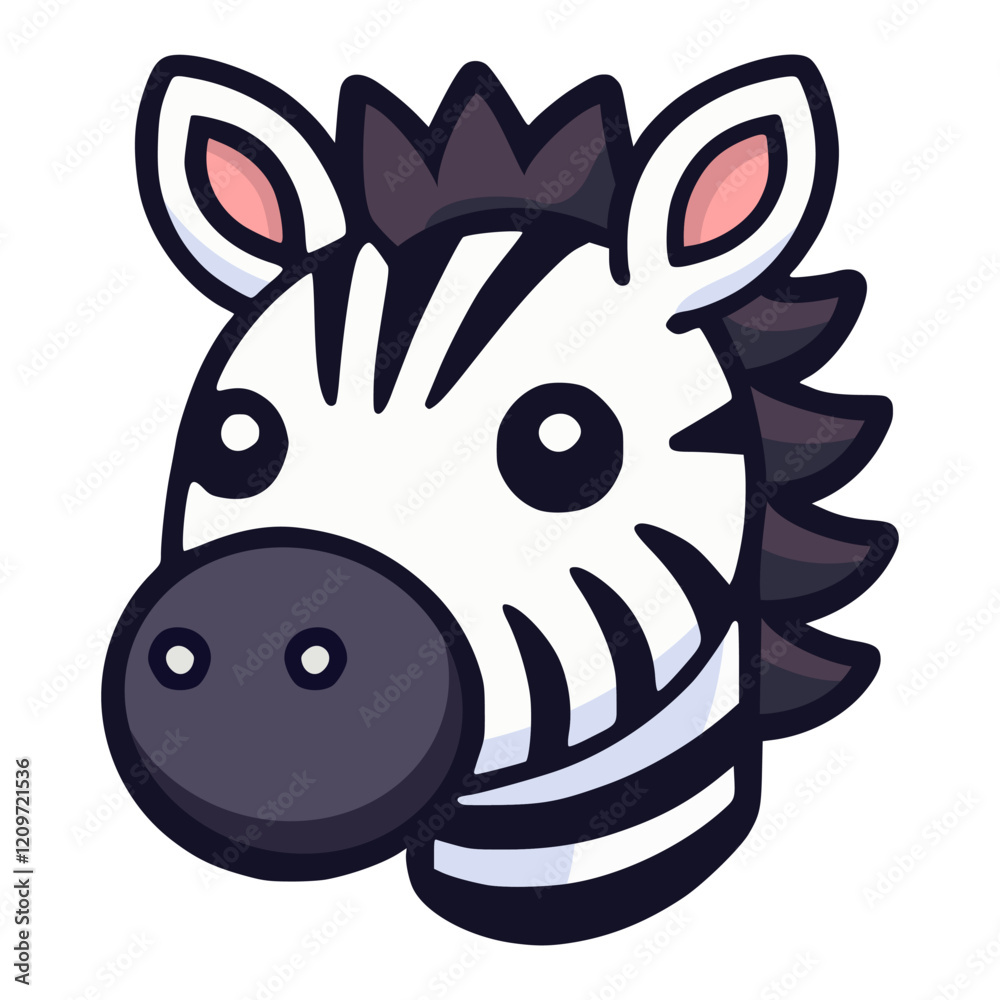 zebra head cartoon character wild animal flat color vector illustration template design