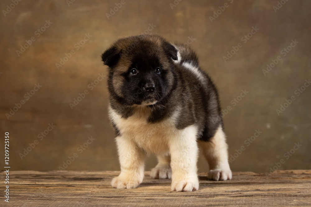 American Akita puppy on a uniform background American Akita puppy on a uniform background