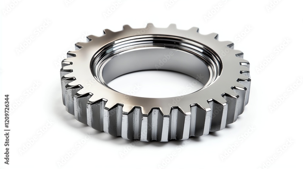 Close-up of a metallic gear with detailed teeth and threads. Close-up of a metallic gear with detailed teeth and threads.