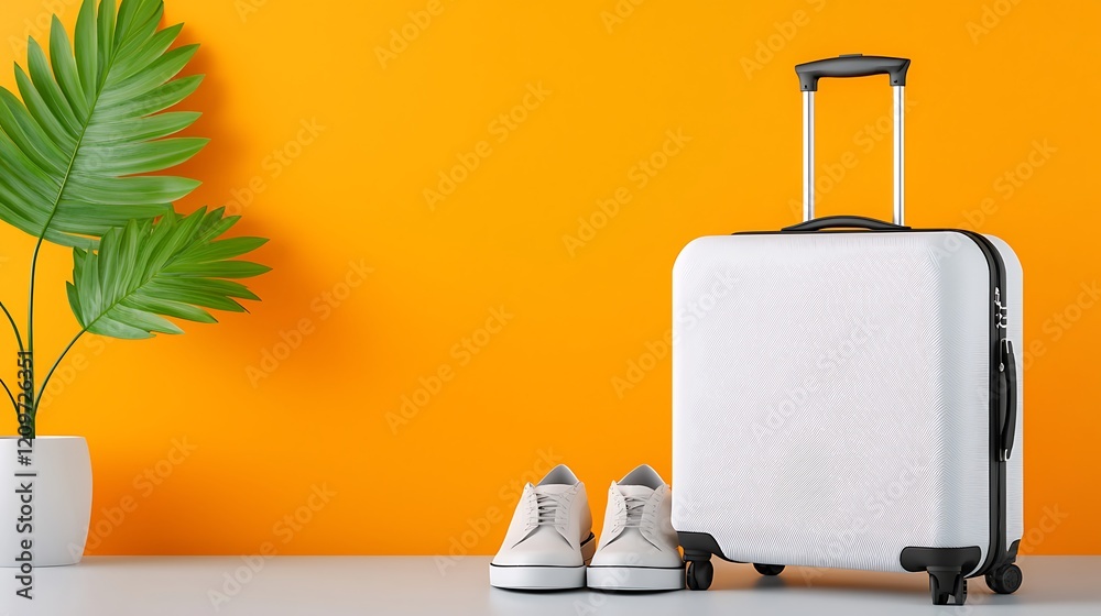 custom made wallpaper toronto digitalWhite Suitcase and Sneakers on Orange Background