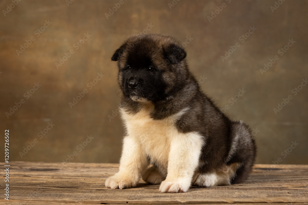 American Akita puppy on a uniform background American Akita puppy on a uniform background