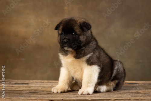 American Akita puppy on a uniform background