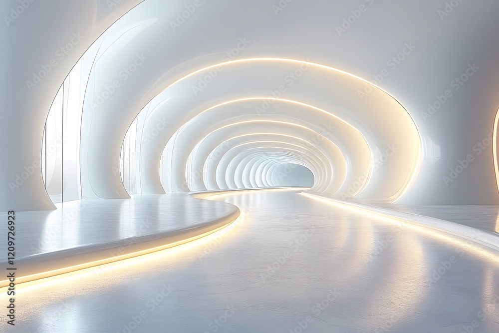 Naklejka premium A futuristic blue light tunnel with circular patterns and a wave-like design
