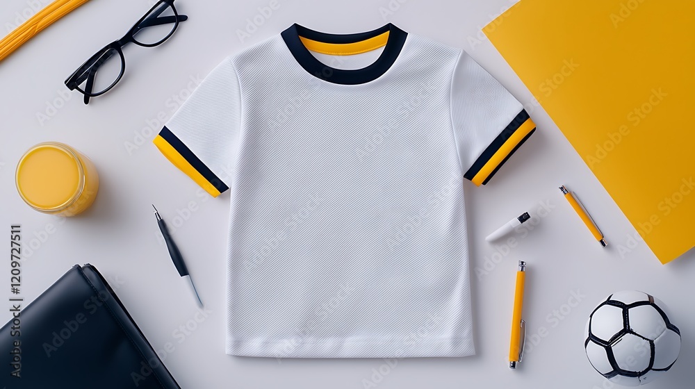 custom made wallpaper toronto digitalWhite T-Shirt with Yellow Accents and School Supplies