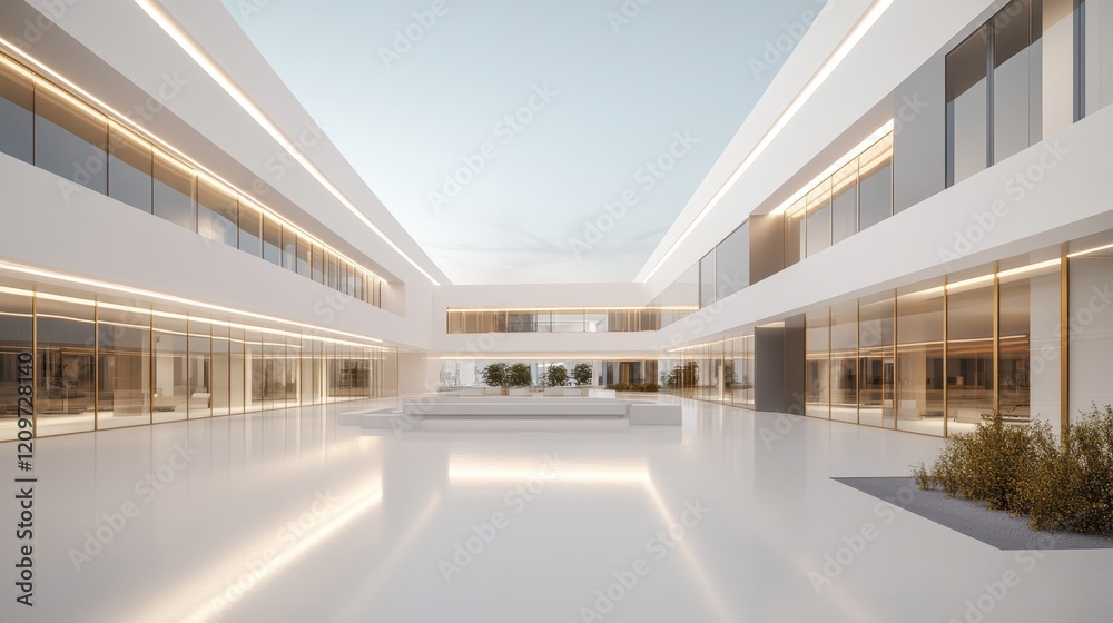 A large, modern white building featuring numerous windows, showcasing a contemporary architectural design and ample natural light.