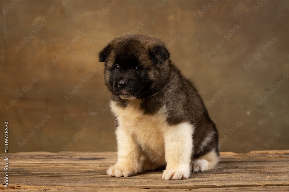 American Akita puppy on a uniform background American Akita puppy on a uniform background