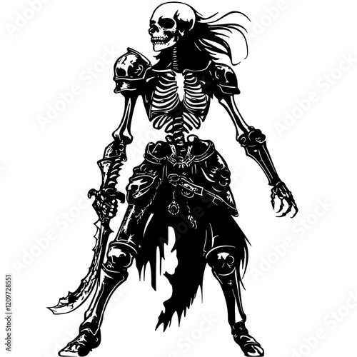 Skeleton Warrior – Undead Fighter Perfect for Fantasy Projects, Dark-Themed Artwork, and Gaming Concepts. Storyline with Undead Armies, Designing Game Enemies, or Creating Dark Fantasy Worlds