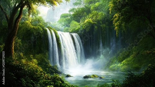 Serene Waterfall in Lush Rainforest