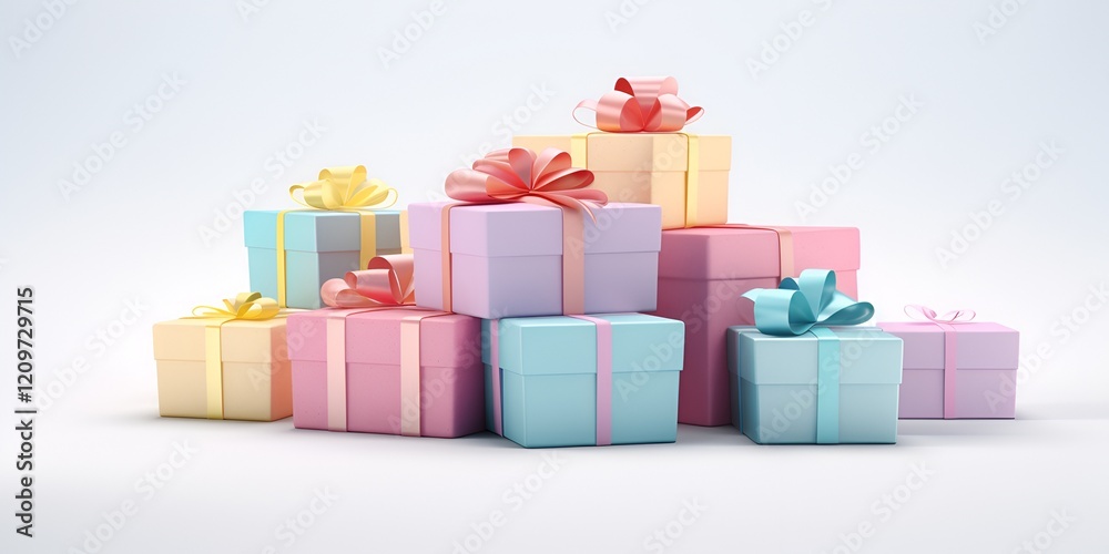 Pile of Pastel-Colored Gift Boxes Isolated on White Background Pile of Pastel-Colored Gift Boxes Isolated on White Background