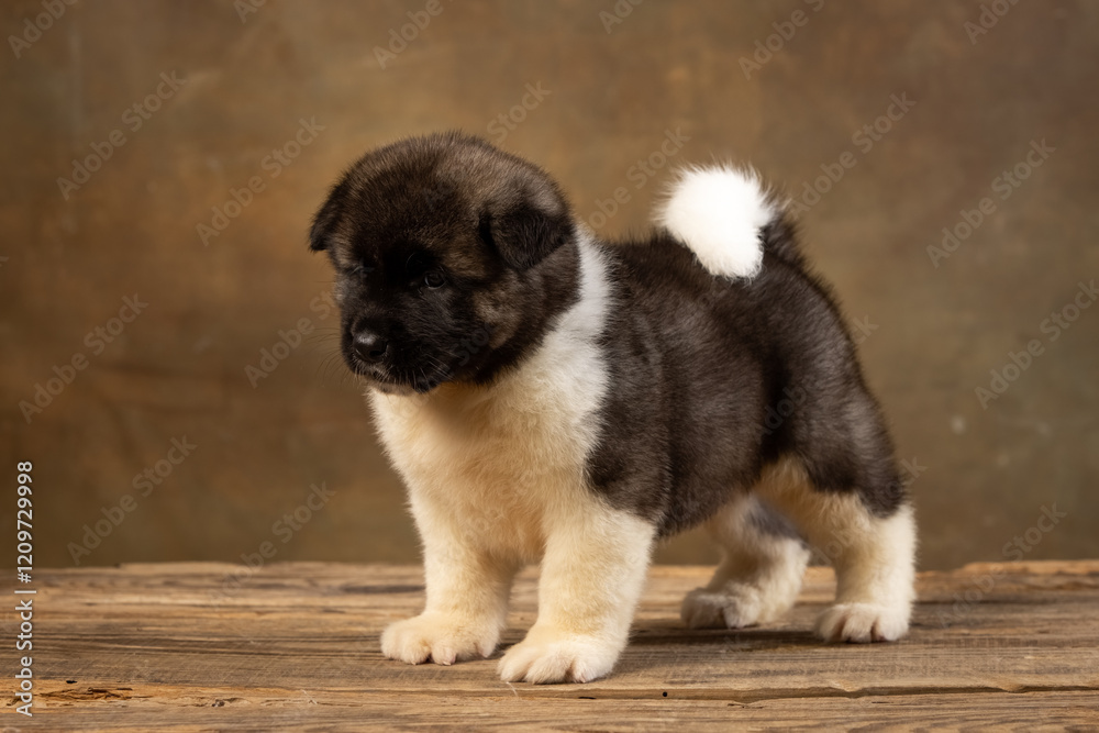 American Akita puppy on a uniform background American Akita puppy on a uniform background