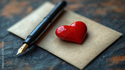 An envelope and a red heart. A declaration of love in a letter.