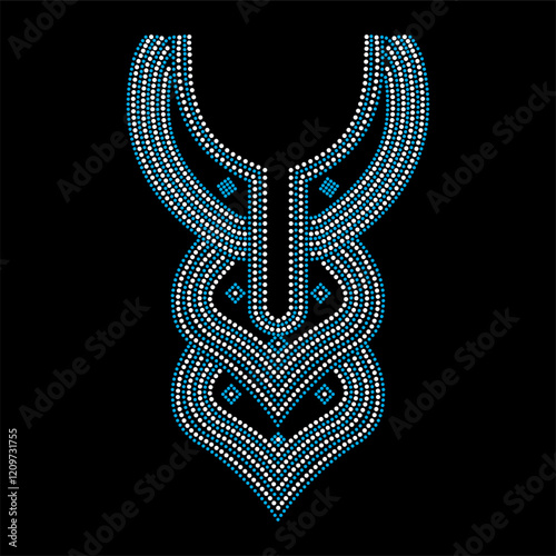 Rhinestone applique collar design for t-shirt or blouse hot-fix transfer. Abstract beautiful glitter applique rhinestone motif.	
