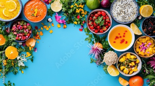 Vibrant Nowruz Celebration with Traditional Haft-Seen Table photo