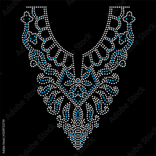 Rhinestone applique collar design for t-shirt or blouse hot-fix transfer. Abstract beautiful glitter applique rhinestone motif.	