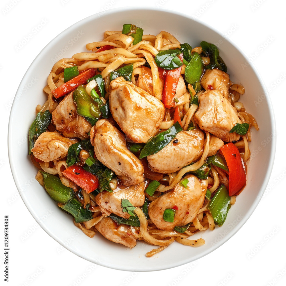 Delicious Chicken Noodle Stir Fry on transparent background. Delicious Chicken Noodle Stir Fry on transparent background.