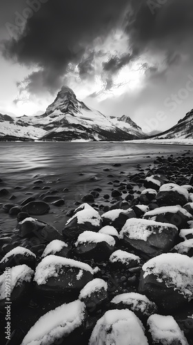 digital technology black and white snow mountain scenery poster background photo