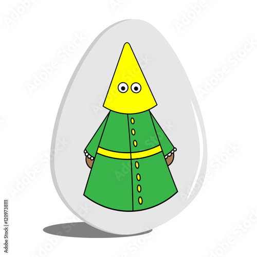El huevo de Pascua con el penitente de la túnica verde con capirucho amarillo. Semana Santa.
