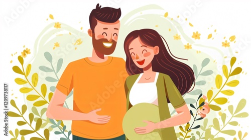 Expecting Happy Couple Embracing Parenthood, Pregnancy Journey Together