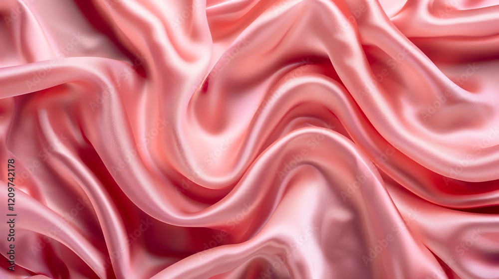 Fototapeta premium A close-up of a soft pink, silky fabric with smooth, flowing waves.