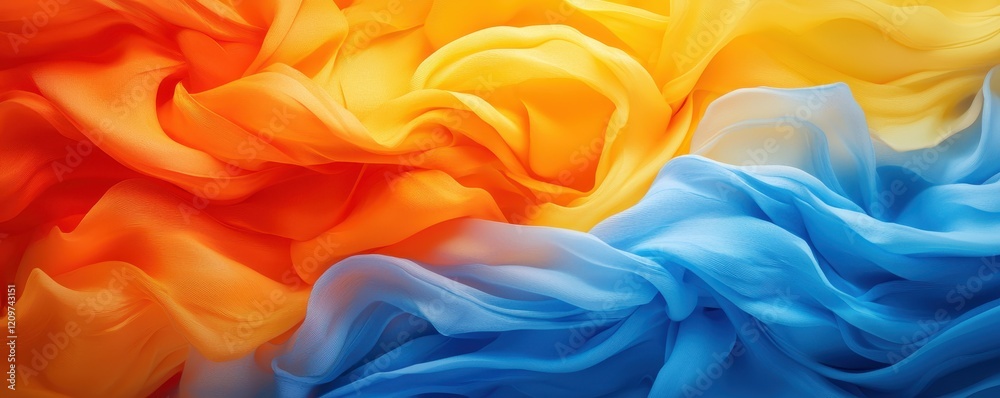 Obraz premium Abstract Draped Fabric in Vibrant Orange Yellow and Blue Hues