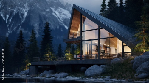 A photo of a Modern Mountain Cabin in Soft Focus