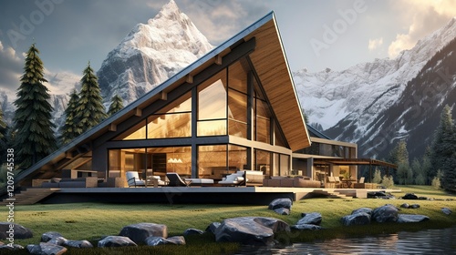 A photo of a Modern Beach House with Sleek mountain