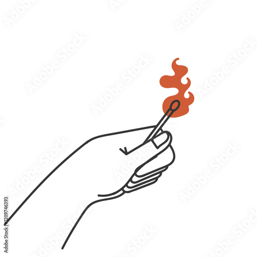 doodle hand holding a burning matchstick