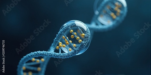 Deoxyribonucleic acid as life's blueprint molecule. Double-helix structure of nucleotides carrying genetic code for all organisms and DNA viruses photo