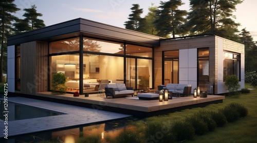 A photo of a Modern Prefabricated Home with Clear Daylight